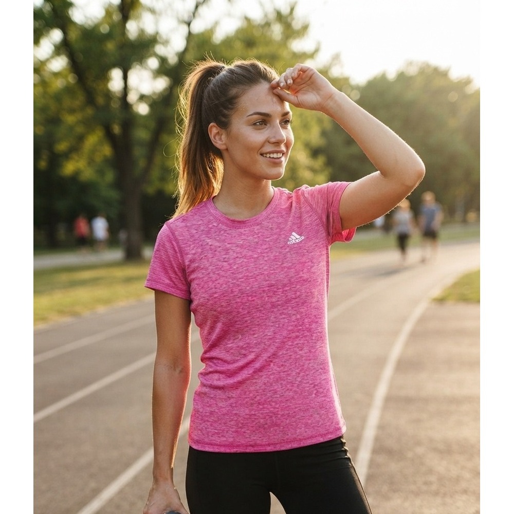 Adidas Golf Pink Space Dye Performance T-Shirt Womens Medium Short Sleeve NWOT
